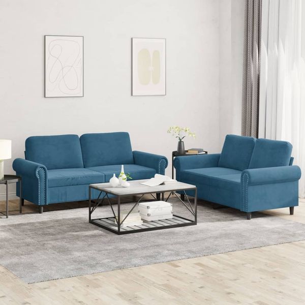 vidaXL 2-tlg. Sofagarnitur mit Kissen Blau Samt 3202219