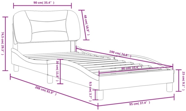 vidaXL Bettgestell ohne Matratze "Hvar" Grau 90x190 cm Kunstleder 3207970 Bild 5