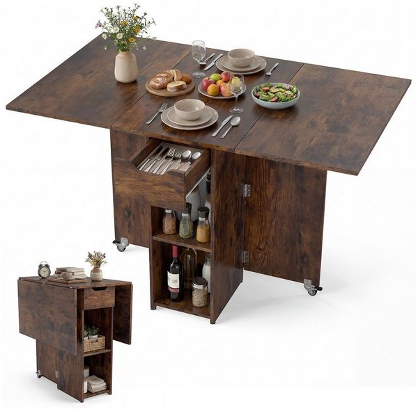 KOMFOTTEU Esstisch, Klapptisch Küchentisch mit 2 Rädern, 120 x 72 x 75 cm