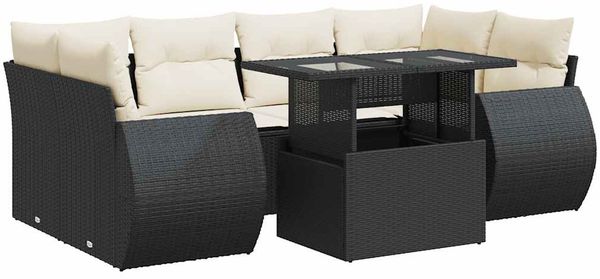 vidaXL 7-tlg. Garten-Sofagarnitur mit Kissen Schwarz Poly Rattan 3326587 Bild 2