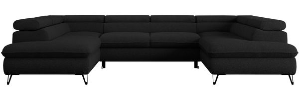 Mks Möbel 'Peter U' Wohnlandschaft mit Bettkasten, Bettfunktion & einstellbaren Kopfstützen, Schwarz, Boucle, mit Topper Bild 6