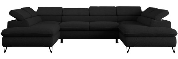 Mks Möbel 'Peter U' Wohnlandschaft mit Bettkasten, Bettfunktion & einstellbaren Kopfstützen, Schwarz, Boucle, mit Topper Bild 7