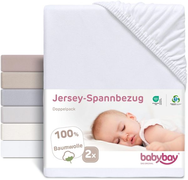 babybay Jersey Spannbetttuch Doppelpack passend für Modell Maxi, Midi, Boxspring, Comfort und Comfort Plus, weiß
