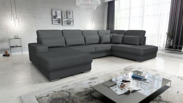 Wohnlandschaft Sofa U-Form NEVIO Stoff Scala Dunkelgrau Ottomane Links