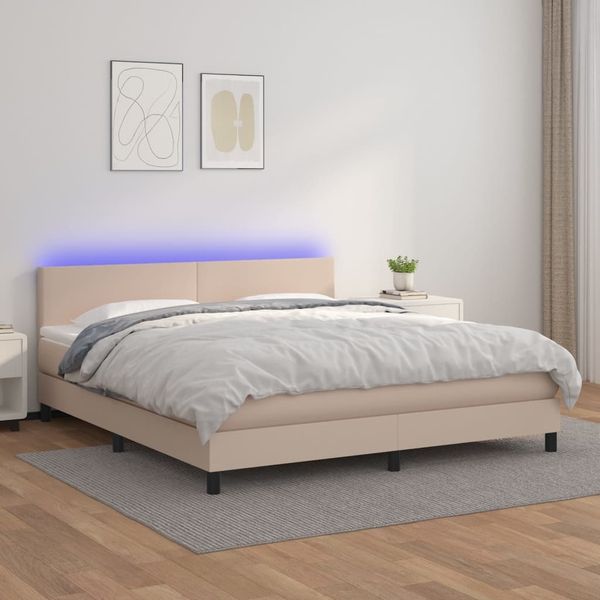 vidaXL Boxspringbett mit Matratze & LED Cappuccino-Braun 180x200cm 3134122