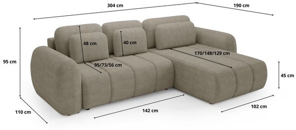 Ecksofa Schlafsofa Sofa CARIA in Stoff Quelle Anthrazit Ottomane Rechts Bild 6