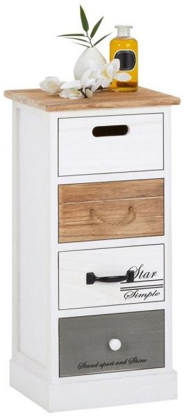 CARO-Möbel Kommode Salva Schubladenschrank Standregal in weiß, Shabby Chic Vintage Look, mit 4 Schubladen