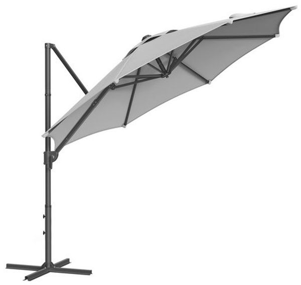 Songmics Sonnenschirm, Ø 300 cm, UPF 50+, 360° drehbar, Neigungswinkel stufenlos verstellbar, taubengrau