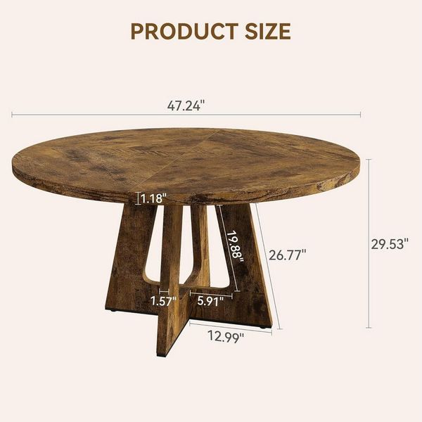GarveeMore Esstisch runder im Industriestil mit Holzplatte und Beinen,120cm, Küchentisch aus Holz für 4 bis 6 Personen,für Esszimmer