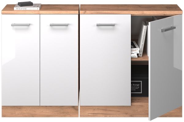 Küchenschrank für Dachschrägen R-Line Weiß Hochglanz 140 cm 2er Set Schrankkorpuss 60 cm Tiefe Vicco Bild 5