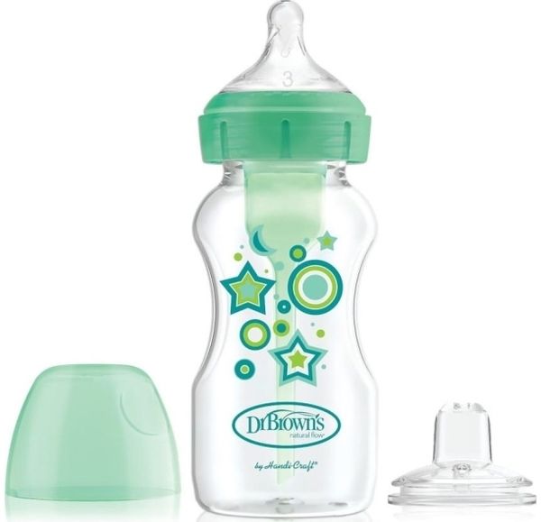 Dr. Browns WB91606- ``Von der Flasche zum Nippel'' in IELONA/WIDER NOSE 270ML OPTIONS+ GRÜNE FARBE mit Nippel+6M und Nippel ohne Verschluss