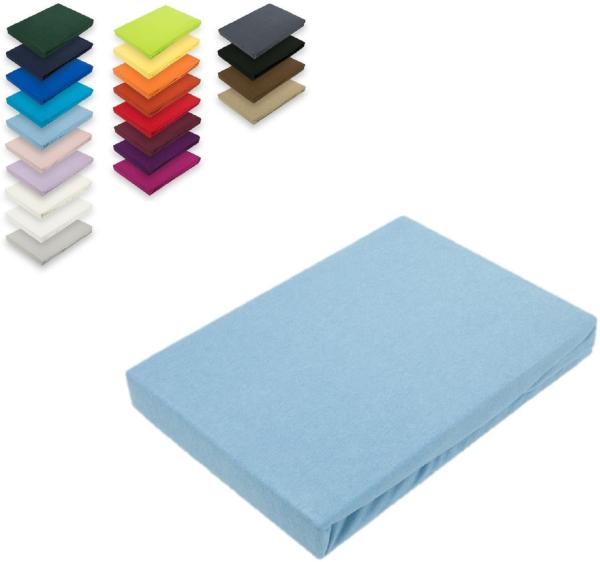 EXKLUSIV HEIMTEXTIL Jersey Spannbettlaken 140 x 200 cm Hellblau 100% Baumwolle Öko - Tex Zertifiziert Bed-Sheet Bettlaken Spannbetttuch
