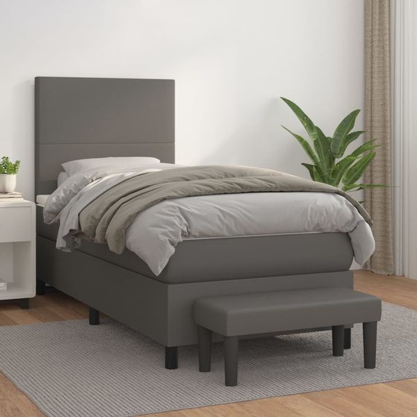 vidaXL Boxspringbett mit Matratze Grau 80x200 cm Kunstleder 3137513