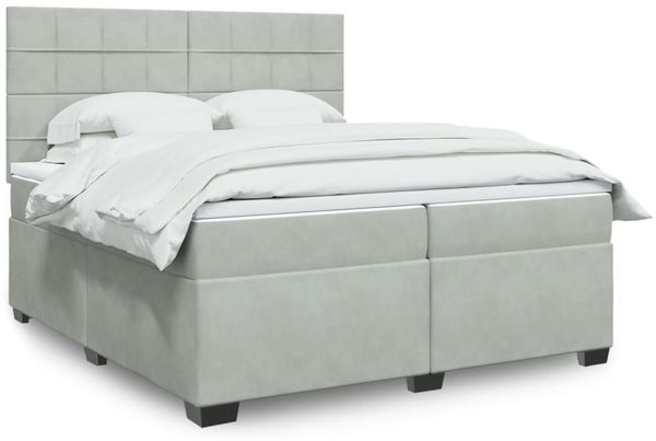 vidaXL Boxspringbett mit Matratze Hellgrau 200x200 cm Samt 3293302