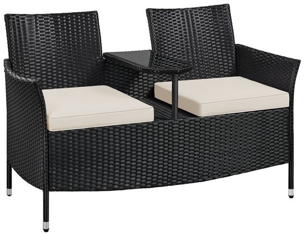 Yaheetech Balkonset 2-Sitzer Polyrattan Gartenbank, Gartenstuhl aus PE-Rattangeflecht Bistro-Set
