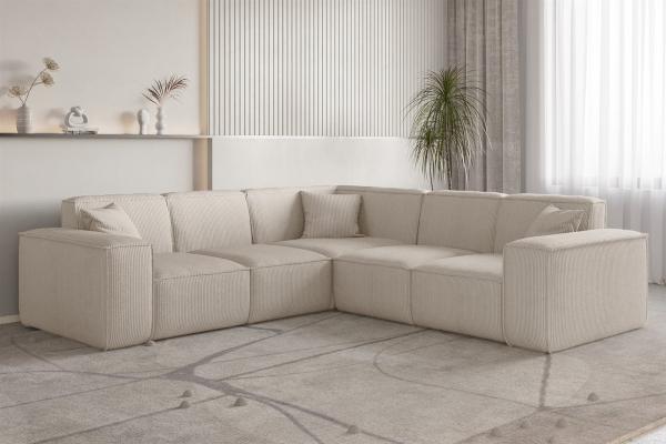 Ecksofa Designersofa CELES PREMIUM in Stoff Scala Hellbeige Seite Universal