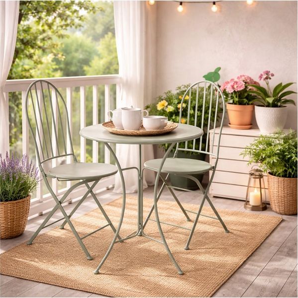 HTI-Living Garten-Essgruppe Bistro Set mit Tisch und 2 Stühlen Metall Ivy Grün für Balkon Terrasse, (Set, 3-tlg, 1 Tisch 2 Stühle), Sitzgruppe Essgruppe Balkonset