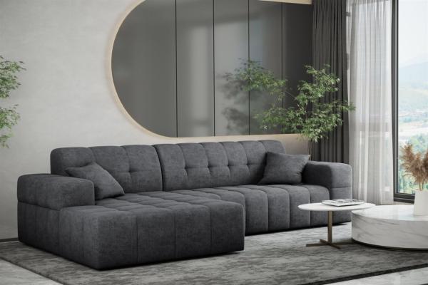 Ecksofa Designersofa NANCY in Stoff Perfekt Harmony Anthrazit Ottomane Links