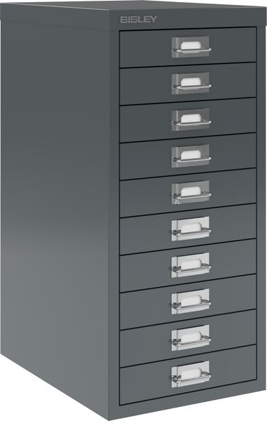 Bisley Multidrawer Schubladenschrank aus Metall mit 10 Schubladen DIN A4 ohne Sockel - Farbe: Anthrazitgrau, L2910-634