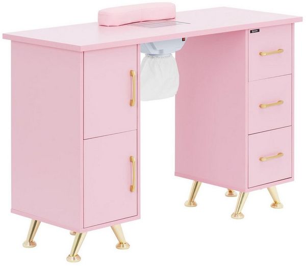 Physa Schminktisch Nageltisch Maniküretisch inkl. Absaugung Handablage Rosa / Gold, Golden, Rosa