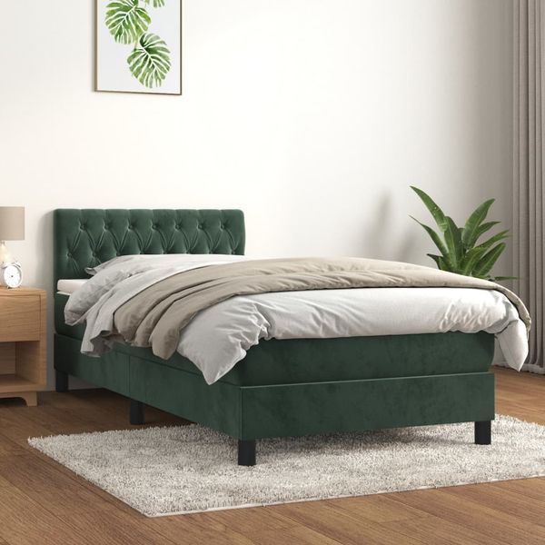 vidaXL Boxspringbett mit Matratze Dunkelgrün 90x200 cm Samt 3141464