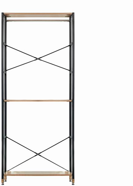 Regal breit MDF Akazie-Dekor Stahl Schwarz 3 Regalböden