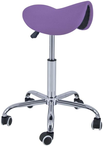 QUIRUMED Pony-Hocker mit 5 Rädern, Chromgestell, Violette Farbe, Kunstlederpolsterung, höhenverstellbar, leicht, ergonomisches Design, drehbar, bis zu 150 kg