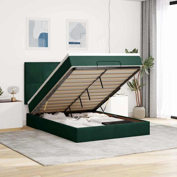 vidaXL Ottoman-Bett mit Matratzen Dunkelgrün 140x200 cm Samt 3313406
