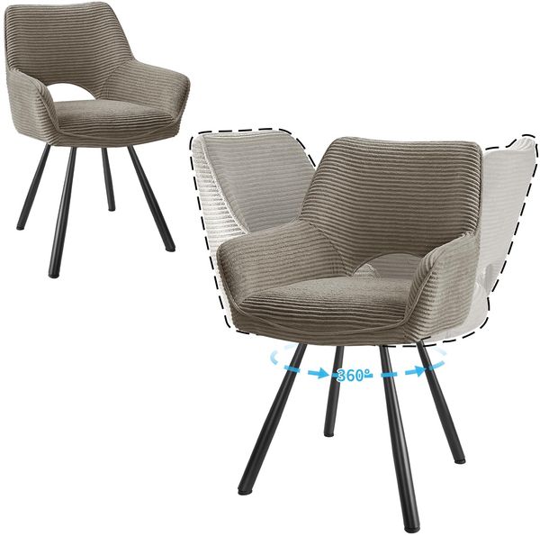 JIJIAN 2er Set Esszimmerstuhl Drehbar mit Armlehne, Drehbar 360°, Küchenstuhl, Moderner Polsterstuhl mit Stoffrückenlehne für Küche, Esszimmer, Schlafzimmer, Hellkaffeebraun
