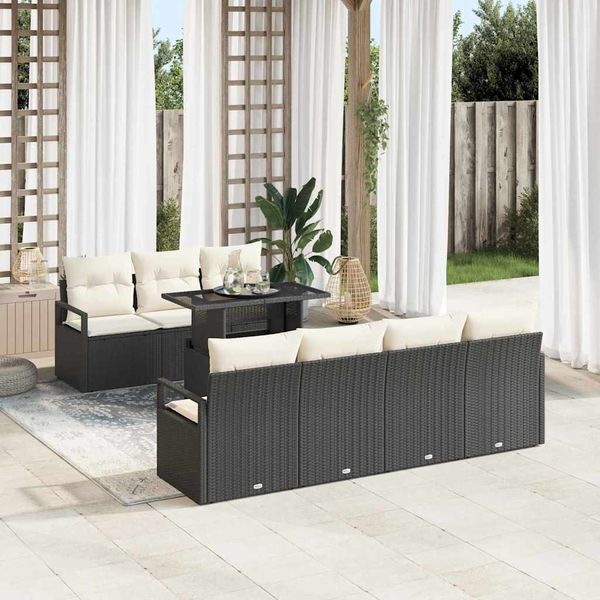 vidaXL Gartensofa-set mit Speicher 8 pcs Schwarz und Creme Poly-Rattan 3348763