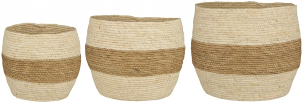 Ib Laursen - 3er Set Blumentopf Übertopf Korb Utensilo Creme Gestreift 37009-30 Bild 1