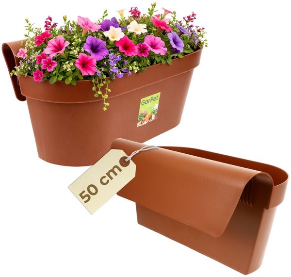 GarPet Balkonkasten Geländerkasten Balkon mit Wasserspeicher Blumen Topf Kasten Terracotta