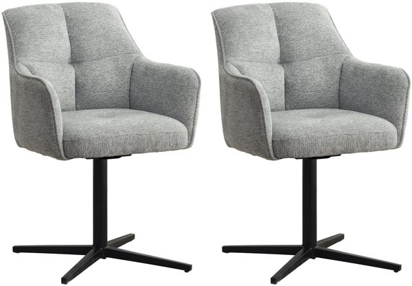 byLIVING 2er Set Esszimmerstuhl Mexico, Polsterstuhl mit Armlehne, 360 Grad drehbar, Taschenfederkern-Polsterung, Stativfuß Metall Schwarz, Strukturstoff Grau, Maße: B 65, H 87, 67 cm