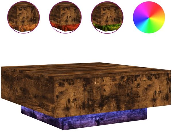 Couchtisch, Sofatisch mit LED-Leuchten Räuchereiche 80x80x31 cm