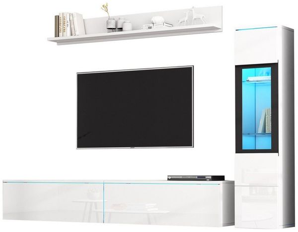 Thanaddo TV-Schrank TV-Wand 3-teilig, 1 x TV-Schrank, 1 x Wohnzimmervitrine, 1 x Wandregal