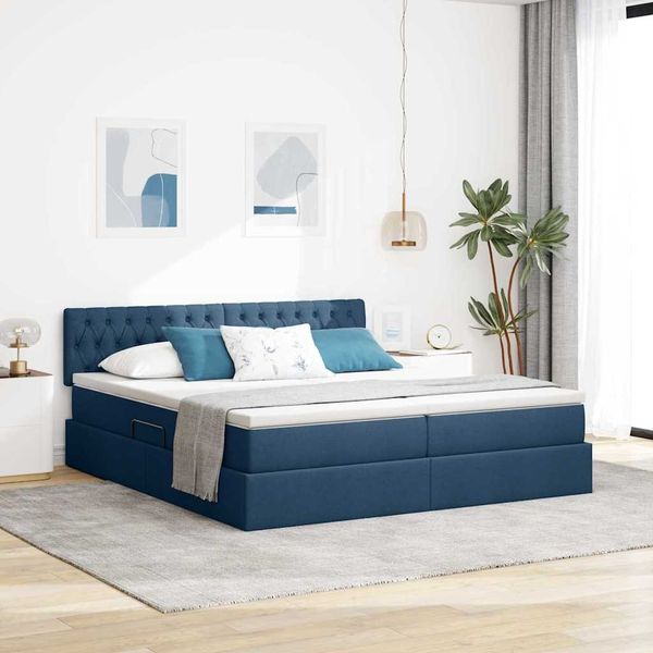 vidaXL Bett mit LED-Lichtleisten mit Kopfteil Blau 200 x 200 cm Stoff 3371584