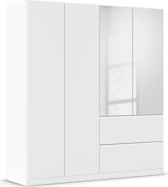 rauch 'Joel' Kleiderschrank, 4-türig, mit Spiegel, 2 Schubladen, push-to-open, mit 2 Kleiderstangen und 2 Einlegeböden, Farbe Weiß, 181 x 197 x 54 cm