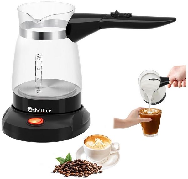 Scheffler Kaffeekanne Glas Kaffeemaschinen Türkische Kaffeekocher French Press, 0.5 l, (1-St, Milchkanne), 304 Edelstahl, Überhitzungsschutz Für Zuhause Büro Reisen