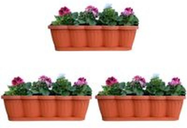 Blumenkasten Balkonkasten Pflanzkasten Terracotta im Wellendesign inkl. passenden Bewässerungsuntersetzer 40, 60 oder 80 cm