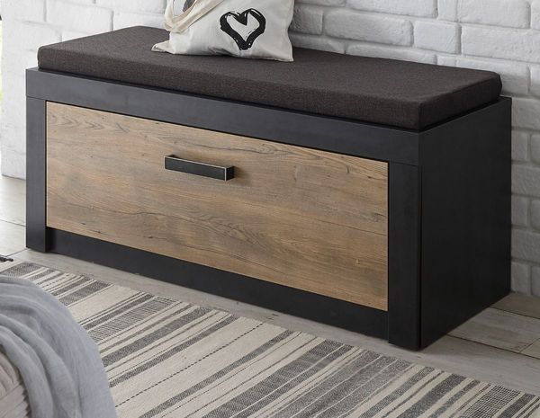 Garderobe Sitzbank Beveren in Kastanie und Fresco grau 107 x 43 cm