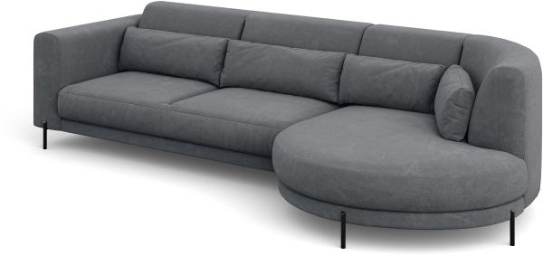 MEBLINI Ecksofa mit Kissen und Metallbeinen - Abgerundetes Sofa - Couch L-Form - Eckcouch - Wohnlandschaft - BOBBY - 319x159x89cm Rechts - Dunkelgrau Samt