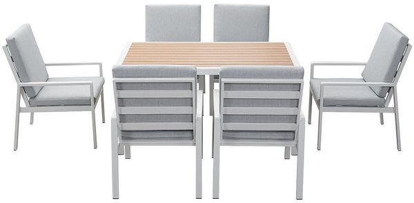 MeXo Gartenlounge-Set Gartenmöbel Set Aluminium Outdoor, (Garten-Essgruppe für 6 Personen, 7-tlg, mit Polywood Tisch & Auflagen), wetterfest für Terrasse & Garten