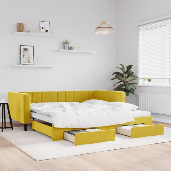 vidaXL Tagesbett Ausziehbar mit Schubladen Gelb 100x200 cm Samt 3196751