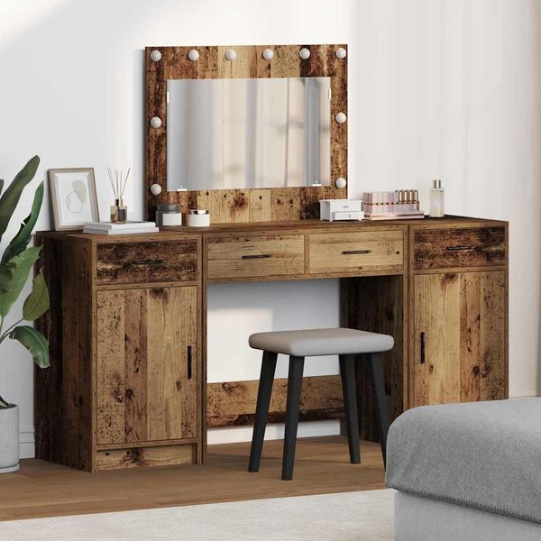 vidaXL Schminktisch mit Spiegelbeleuchtung 3 pcs Braun Holzwerkstoff 3334252