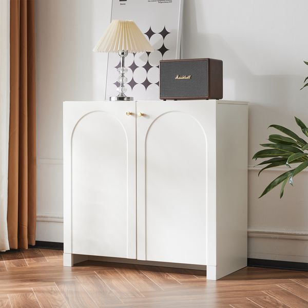 Sideboard mit Bogenmuster & Goldfarbenen Griffen, 80 x 40 x 80 cm, Weiß