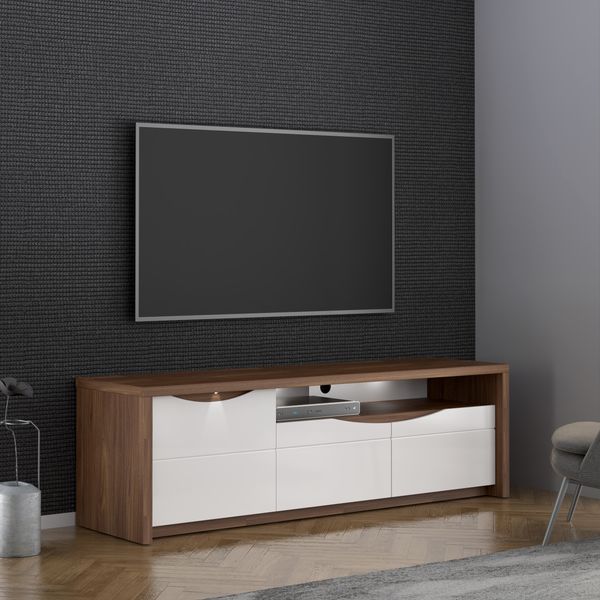 FORTE Saint Tropez TV-Unterschrank mit LED Beleuchtung, Holzwerkstoff, Braun/Weiß, 188,8 x 58,6 x 52,4 cm