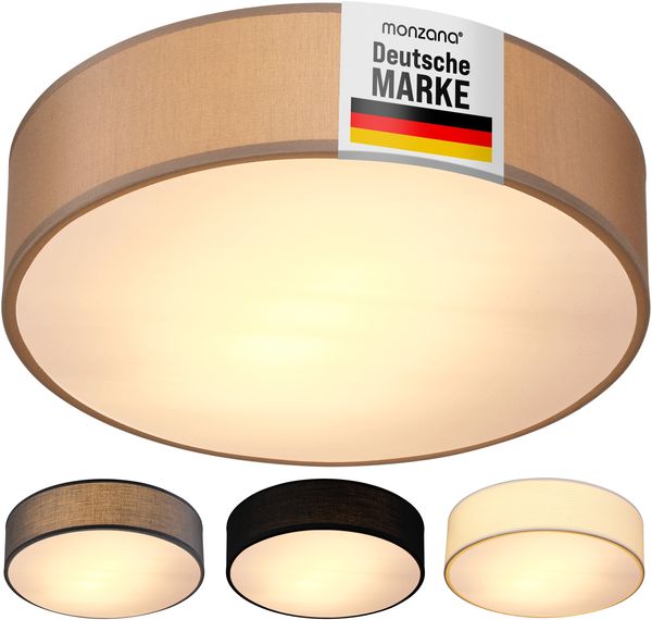 monzana Deckenleuchte, rund, 2-flammig, E27, Stoffschirm, Taupe, Ø 38 cm
