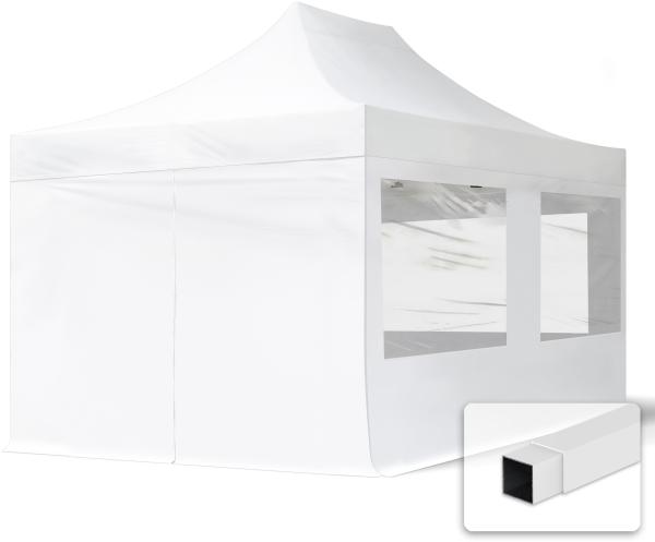 3x4,5 m Faltpavillon, ECONOMY Stahl 30mm, Seitenteile mit Panoramafenstern, weiß