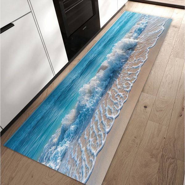 Primedeco Teppich Küchenteppich Meereswellen PVC rutschfest abwaschbar Läufer, Rechteckig, Höhe: 3 mm, Pflegeleicht & Wasserabweisend