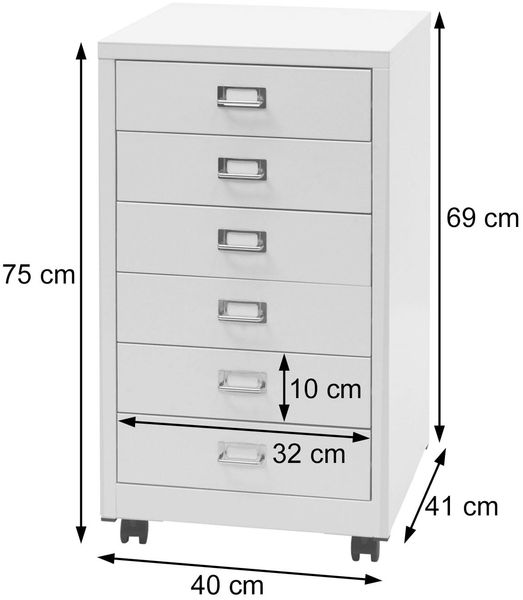 Rollcontainer HWC-L49, Schubladenschrank Stahlschrank Aktenschrank, Metall 75x40x41cm 6 Schubladen ~ rot Bild 3